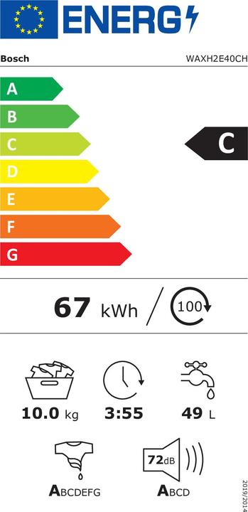 Energie-Label Bosch Hausgeräte WAXH2E40CH (10 kg, Links)