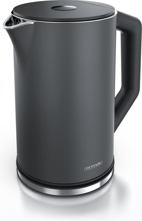 Arendo Edelstahl Wasserkocher 1,5 l 2200 W, Doppelwand, Temperaturwahl 40 - 100°C mit Anzeige, Cool Grey (1.50 l)