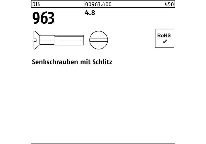 Immagine prodotto Vite a testa svasata DIN 963 con intaglio M 8 x 45 4,8 (200 Viti per pezzo)