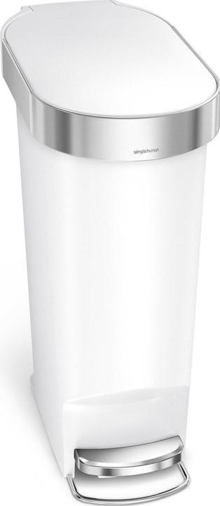 Simplehuman Cestino a pedale Slim bianco 40 L Cestino per rifiuti dal design sottile, ideale per ambienti (40 l)