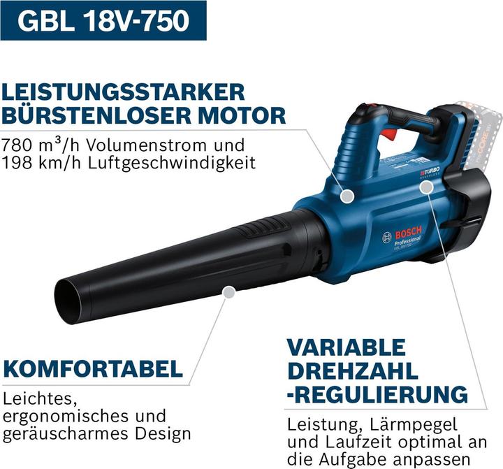 Produktbild Bosch Professional GBL 18V-750 Solo (Akkubetrieb, Laubbläser)