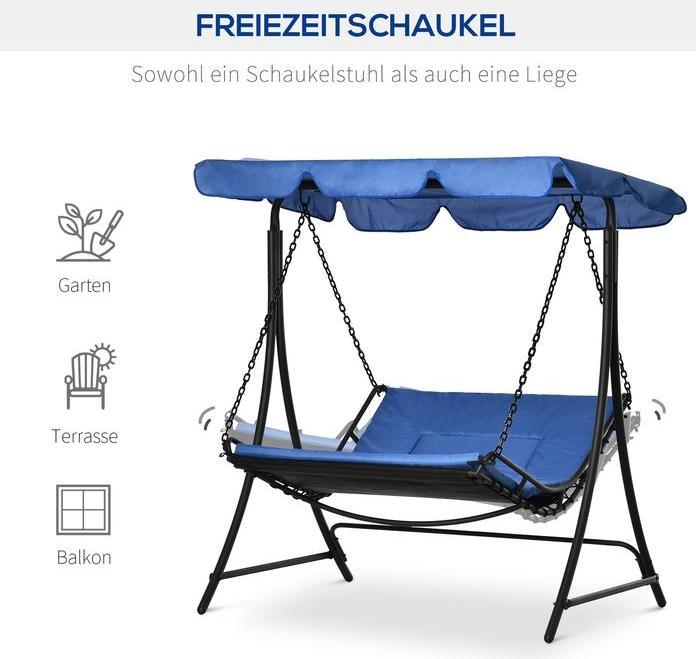 Actual product image Swisshandel24 Swinging lounger Hollywood swing garden lounger with roof for 2 persons steel blue 164x116x176cm