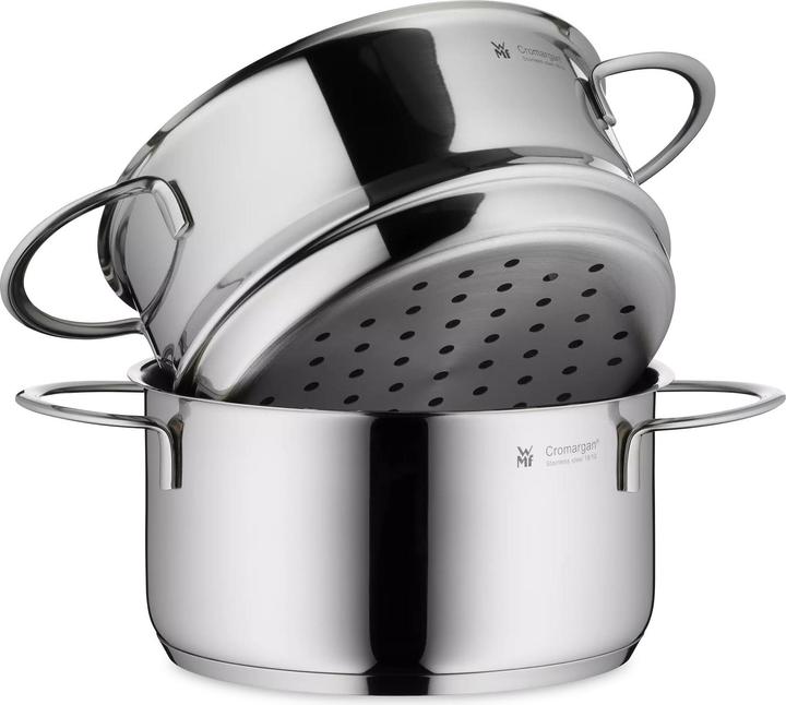 Produktbild WMF Kochtopf Dampfgarer 16cm klein Metalldeckel 1,2l Mini Edelstahl Induktion (16 cm, Dampfkochtopf, Edelstahl)