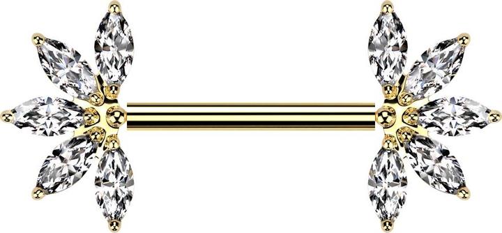 Actual product image Star Piercing Threadless Barbell vergoldet mit zwei Fächer vergoldet fünf Kristalle silber (without brass, Titanium G23)
