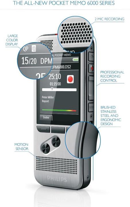 Image du produit Philips DPM6700 Ensemble de dictée et de transcription de notes de poche (32 Go)