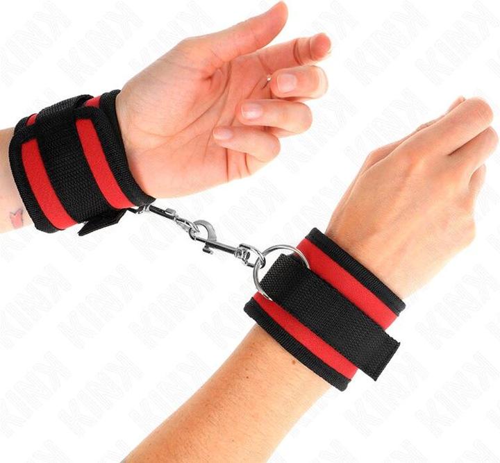Actual product image Kink Nylon Bind Handcuffs With Velcro Fastener Red-Black Model 2 Adjustable 18-35 cm X 6