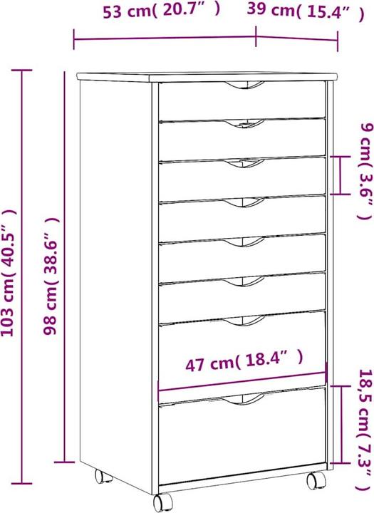 Immagine prodotto VidaXL Rollschrank mit Schubladen MOSS Schwarz Massivholz Kiefer