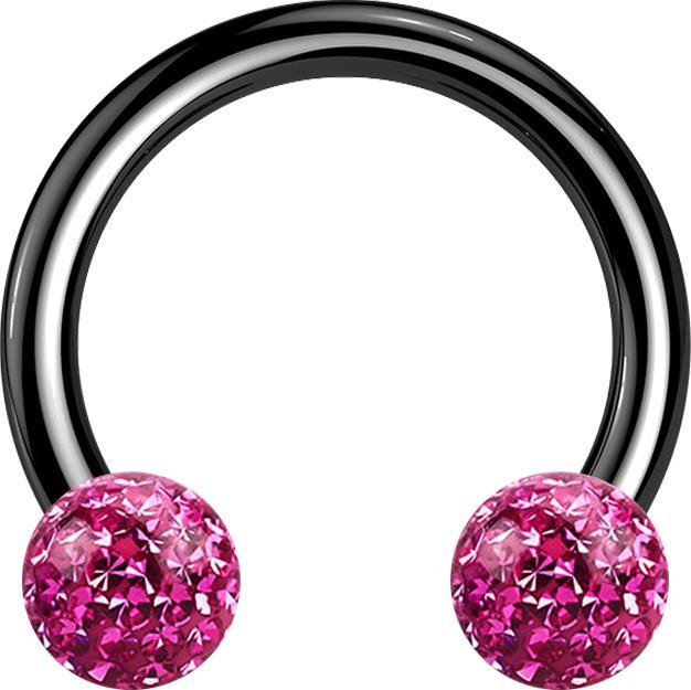 Star Piercing Circular Barbell schwarz mit zwei Kristall Kugeln pink Epoxy Schutzschicht (ohne Messing, Titan G23)