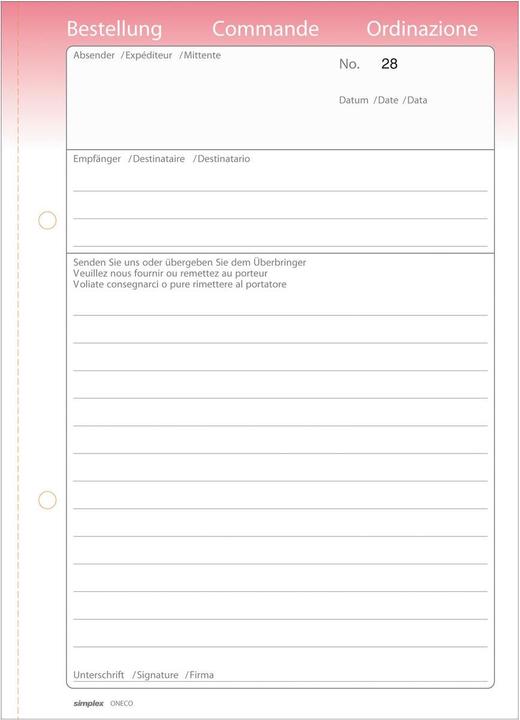 Produktbild Simplex Bestellscheine 3-sprachig D/F/I (100 x)