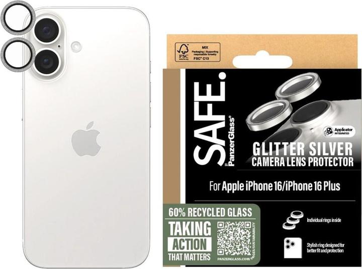 PanzerGlass SAFE. by ® Camera Lens Protector Glitter Silver iPhone '24 6.1" | 6.7" (1 Piece, Apple iPhone 16 Plus, Apple iPhone 16)