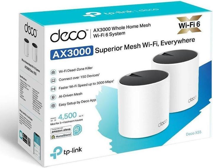 Immagine prodotto TP-Link DECO X55(2-PACK) - Deco X55 - Sistema Mesh Wi-Fi 6 (confezione da 2) (2402 Mbit/s)