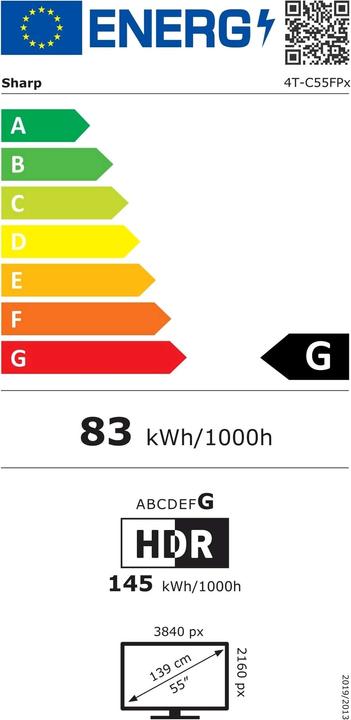 Energy Label Sharp TV 55FP1EA 55, 3840 x 2160 (Ultra HD 4K), QLED (55", LED, 4K, 2023)
