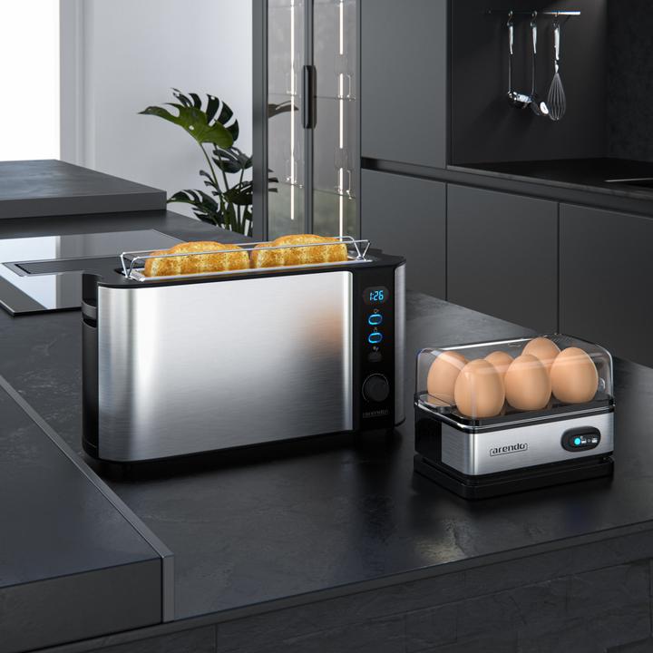 Image du produit Arendo Set de petit-déjeuner, grille-pain 2 tranches à fente longue avec dessus de pain et cuiseur d'oeufs
