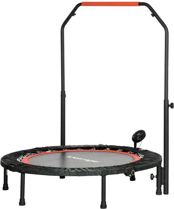 Swisshandel24 Mini-Trampolin, mit höhenverstellbarem Haltegriff, LCD-Monitor, Stahl, schwarz+rot, Ø102x99-123cm (102 cm)