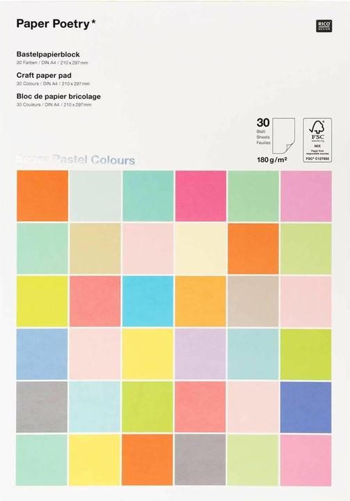 Immagine prodotto Rico Design Carta da costruzione 1 blocco di 30 fogli, colori pastello (180 g/m², 1 x)