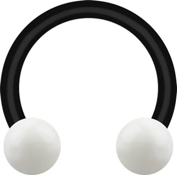 Star Piercing Micro Circular Barbell schwarz mit zwei Kugeln weiss (ohne Messing, Acryl)