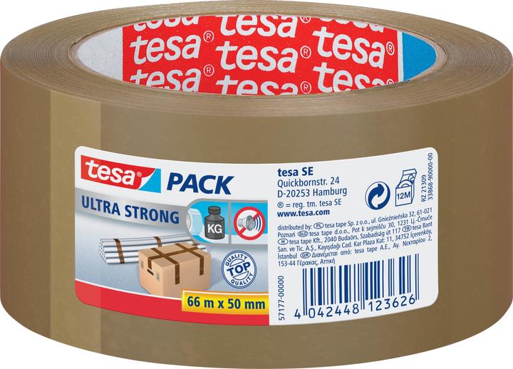 tesa tesapack ULTRA STRONG Paketklebeband - PVC Packband für festes Verpacken und sicheres Bündeln (50 mm)