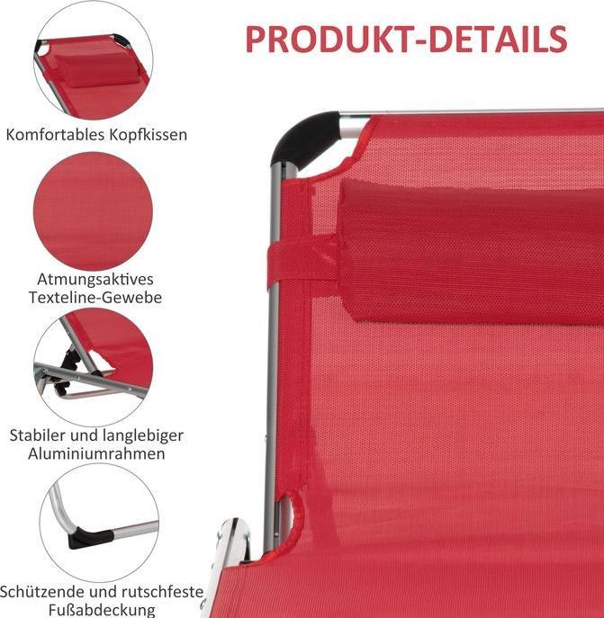 Image du produit Swisshandel24 Chaise longue de jardin Alu Chaise longue en tissu Chaise longue de relaxation réglable en 5 (165 cm)