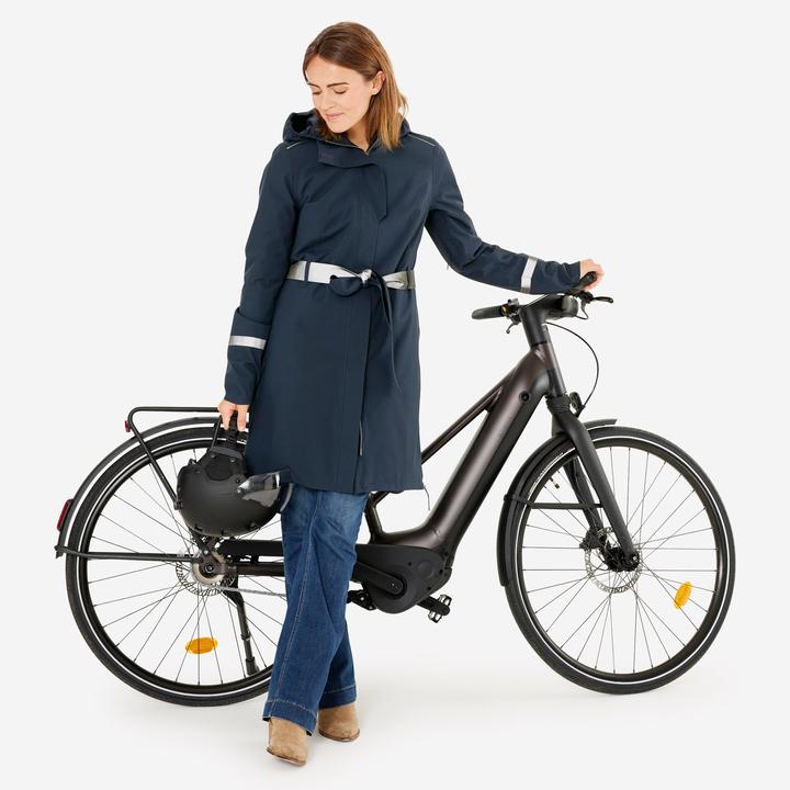 Actual product image Btwin Rain trench coat City 940 waterproof ladies navy blue (M)
