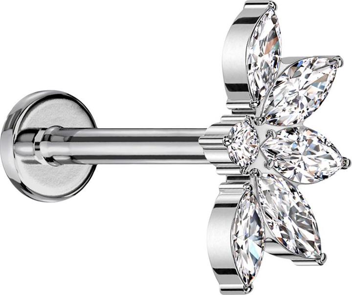 Produktbild Star Piercing Micro Labret Innengewinde silber halbe Lotusblume silber Kristalle silber (Titan G23, ohne Messing)