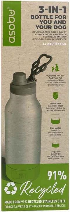 Actual product image Asobu - Dog Bowl Buddy - recycled stainless steel bottle with 2 bowls silver