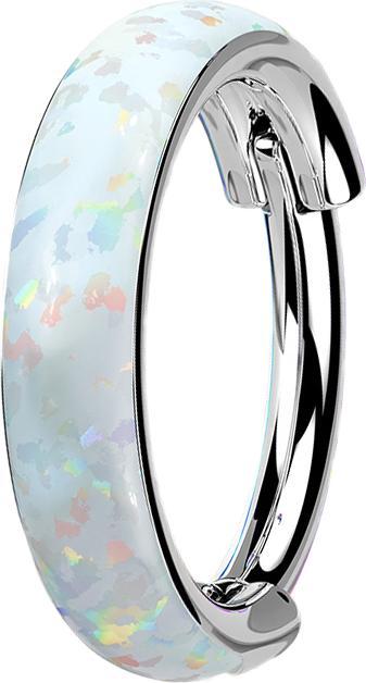Star Piercing Micro Segmentring klappbar silber seitlich Opal streifen breit weiss (ohne Messing, Titan G23)