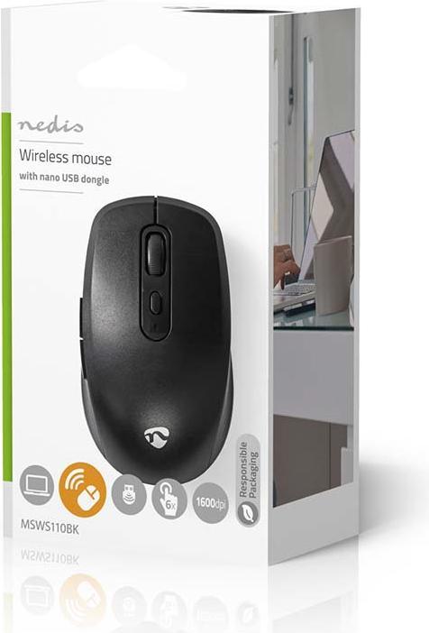 Produktbild Nedis Mouse | Drahtlos | 800 / 1200 / 1600 dpi | Einstellbar DPI | Anzahl Knöpfe: 6 | Rechtshändig (Kabellos)
