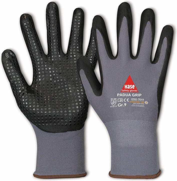 Produktbild Hase Safety Gloves Arbeitshandschuhe mit Noppen, Padua Grip, EN 388, EN 420, Grösse 10, grau/schwarz (10)