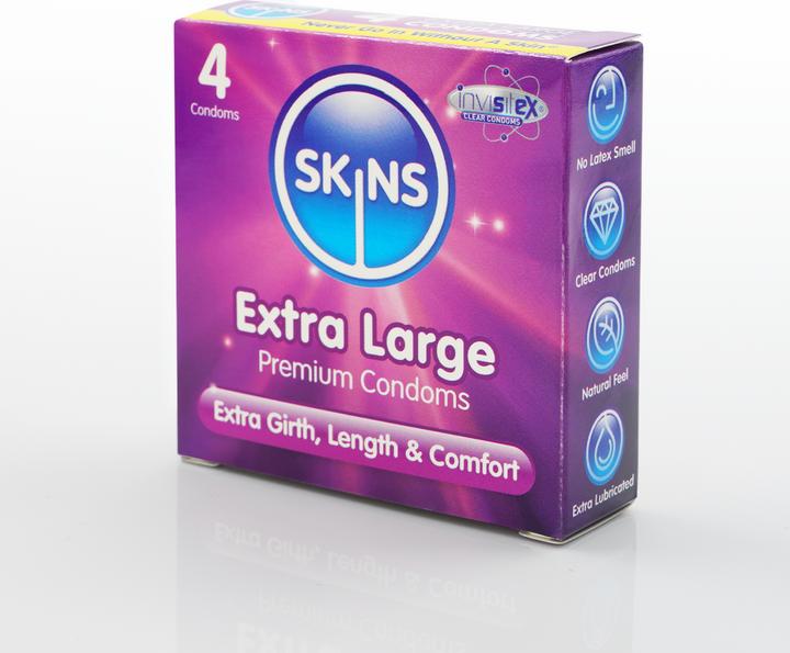 Skins Extra Large" 4 XXL condoms made of crystal clear latex - without latex odour (4 pcs.)