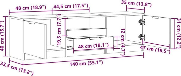Produktbild VidaXL TV-Schrank Altholz-Optik 140x35x40 cm Holzwerkstoff TV-Möbel TV-Board (140 x 35 x 40 cm)