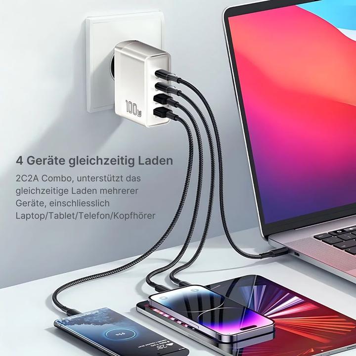 Actual product image Hermex Charger 100W fast charger USB-A USB-C 4-port power supply unit (100 W)