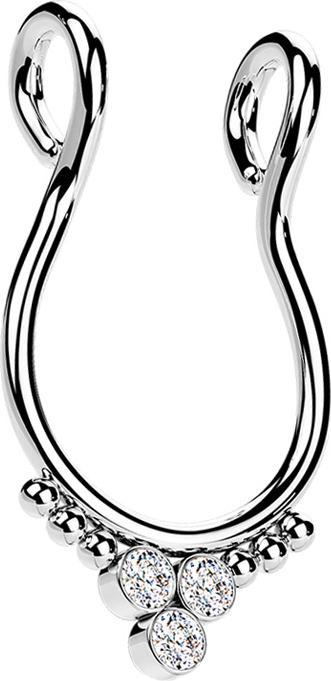 Produktbild Star Piercing Fake Septum silber sechs Kugeln drei Kristalle silber (Chirurgenstahl 316L)