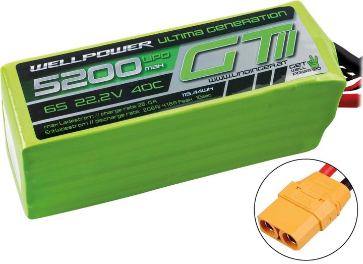 Actual product image Wellpower LIPO AKKU ULTIMA GT II 5200 MAH / 22,2 Volt 6S 40/80C CH5/8 115,44WH XT-90 (22.20 V, 5200 mAh)
