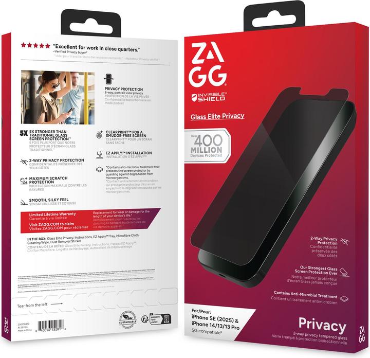 Immagine prodotto Zagg InvisibleShield Glass Elite Privacy - Pellicola protettiva per telefono cellulare (1 Pezzo/i, Apple iPhone 16e)