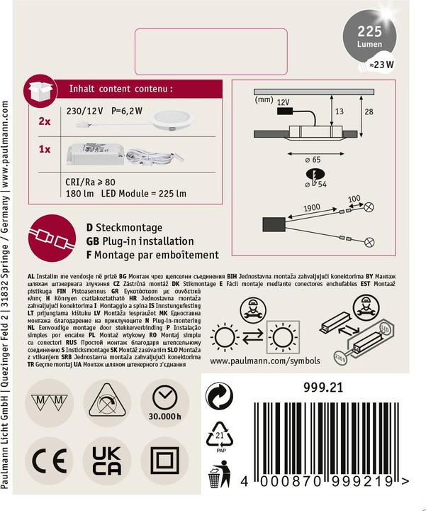 Image du produit Paulmann Kit d'éclairage encastré pour meubles (180 lm)