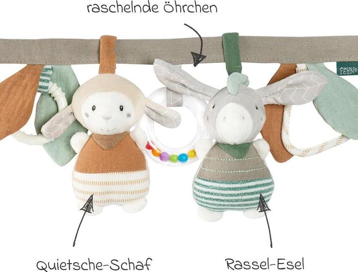 Image du produit Fehn Kinderwagenketten Kinderwagenkette mit Rassel & Quietsche - Esel & Schaf
