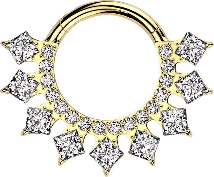 Star Piercing Micro Segmentring klappbar vergoldet runde und eckige Kristalle silber (Titan G23)