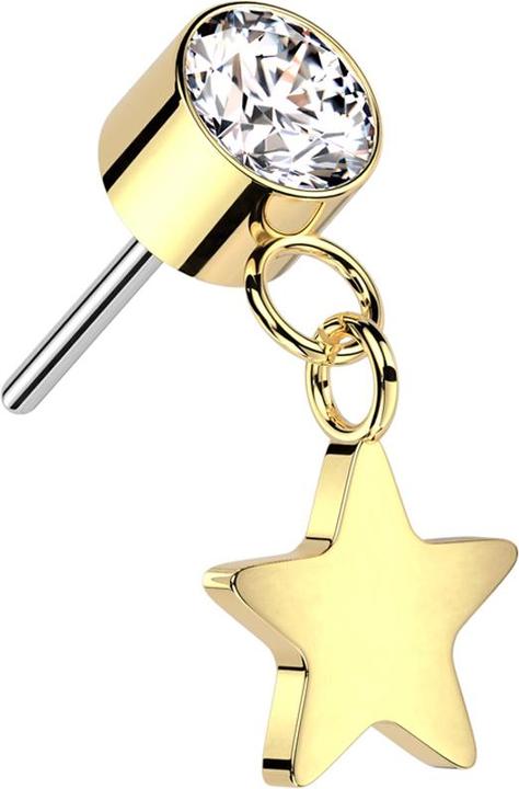Image du produit Star Piercing Threadless Cylindre plaqué or cristal argent Pendentif étoile plaqué or (sans laiton, Titane G23)