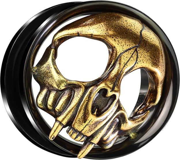 Immagine prodotto Star Piercing Carne Tunnel nero con teschio dorato (senza ottone, Acciaio chirurgico 316L)