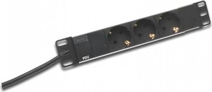 Actual product image Digitus Socket strip 3-fold 25.4cm 10 inch black incl. installation bracket (3 x, CEE 7/3, 2 m)