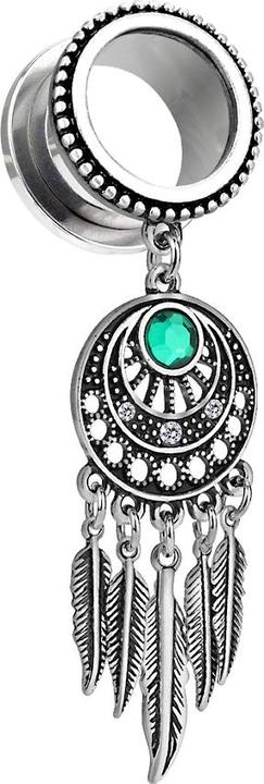Actual product image Star Piercing Flesh Tunnel Pendant with Dream Catcher (Brass, Surgical steel 316L)