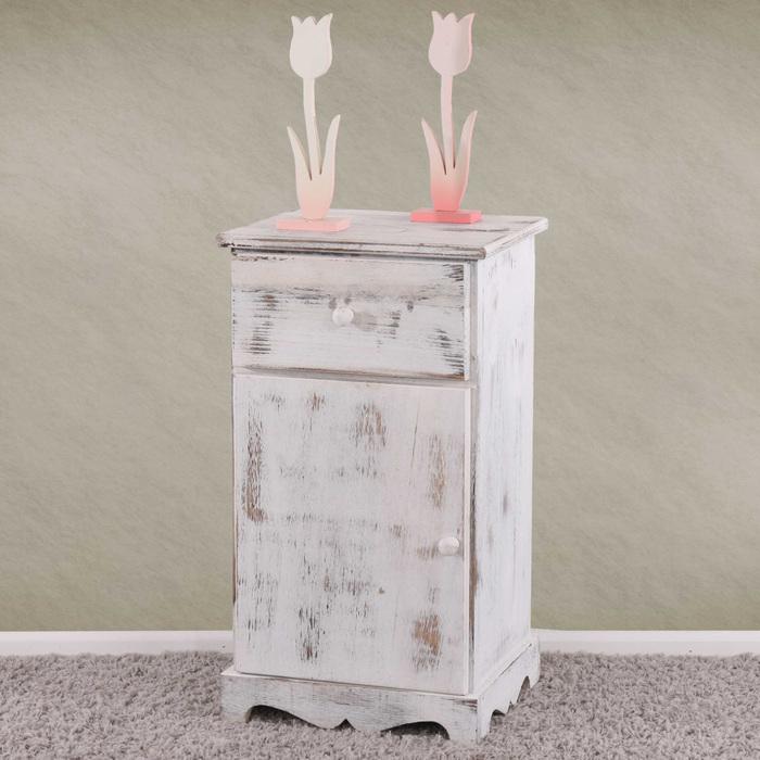 Produktbild Swisshandel24 Kommode Beistelltisch Nachttisch Telefontisch, 63x35x29cm, Shabby-Look, Vintage - weiss (63 x 35 x 29 cm)