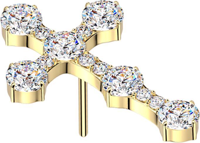 Star Piercing Threadless Kreuz gothic vergoldet Kristall silber (ohne Messing, Titan G23)