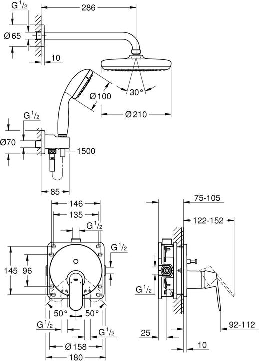 Actual product image Grohe Eurosmart Cosmopolitan shower system UP with Tempesta 210