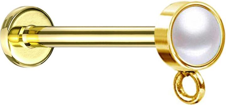 Produktbild Star Piercing Micro Labret Innengewinde vergoldet mit Zylinder Perle weiss Ring für Anhänger (Chirurgenstahl 316L)
