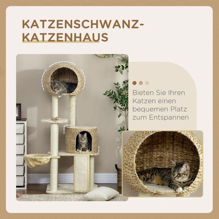 Image du produit Swisshandel24 Arbre à chat, 150 cm, arbre à chat avec maison pour chat, arbre à grimper avec hamac et rampe (150 cm, Marron, Crème)