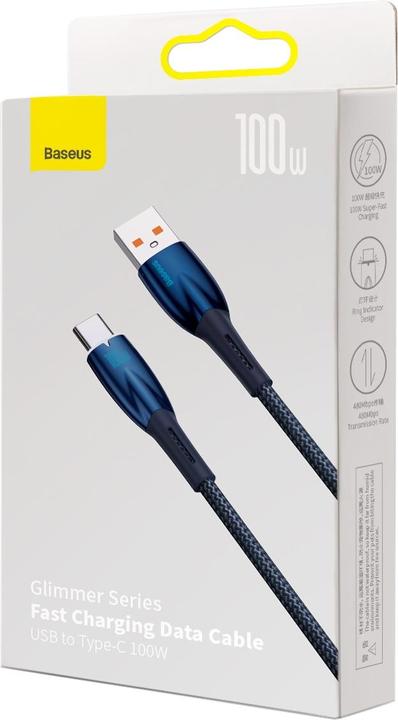 Actual product image Baseus USB cable for USB-C Glimmer Series, 100W, 1m (Blue) (1 m, USB 2.0)