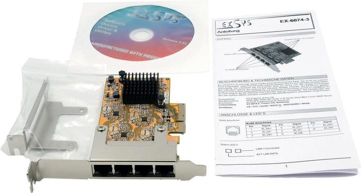 Produktbild Exsys PCI-EXPRESS Ethernet Karte ASM1806(Asmedia),RTL8111G,LP (PCI-E x4)