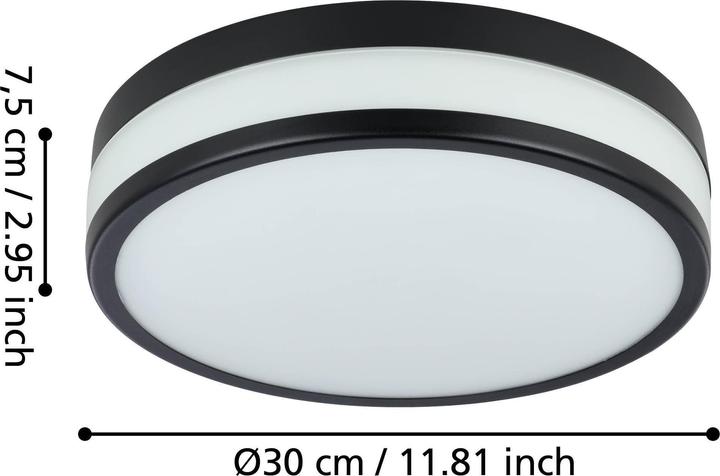 Immagine prodotto EGLO 900846 LED PALERMO Lampada da parete/soffitto a LED 3x5.7W Ø300mm Nero Bianco Bianco caldo IP44 (2100 lm)