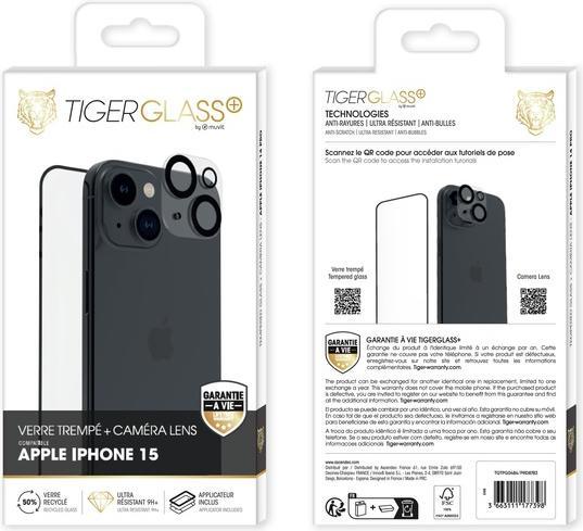 Immagine prodotto Tiger Set di pellicole in vetro con protezione per la fotocamera (1 Pezzo/i, Apple iPhone 15)